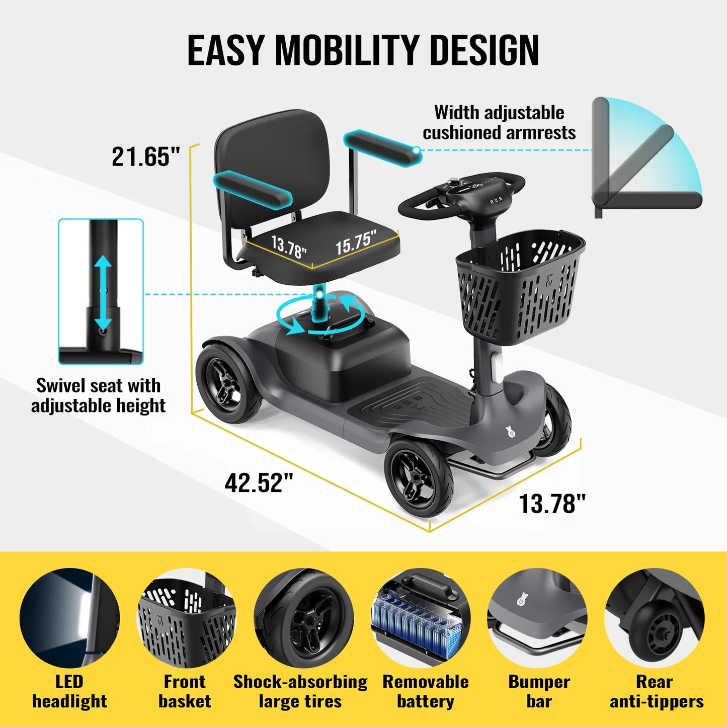 Mobility Scooter Glashow S1V - Long Range, Enhanced Comfort