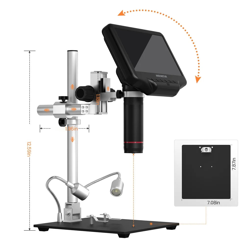 Pinnaco Electron Microscope, 7" LCD Display, 4MP Industrial Microscopes, Digital Electronic Maintenance Magnifying Glass, 270X Magnification, Photos Videos Playback Mode