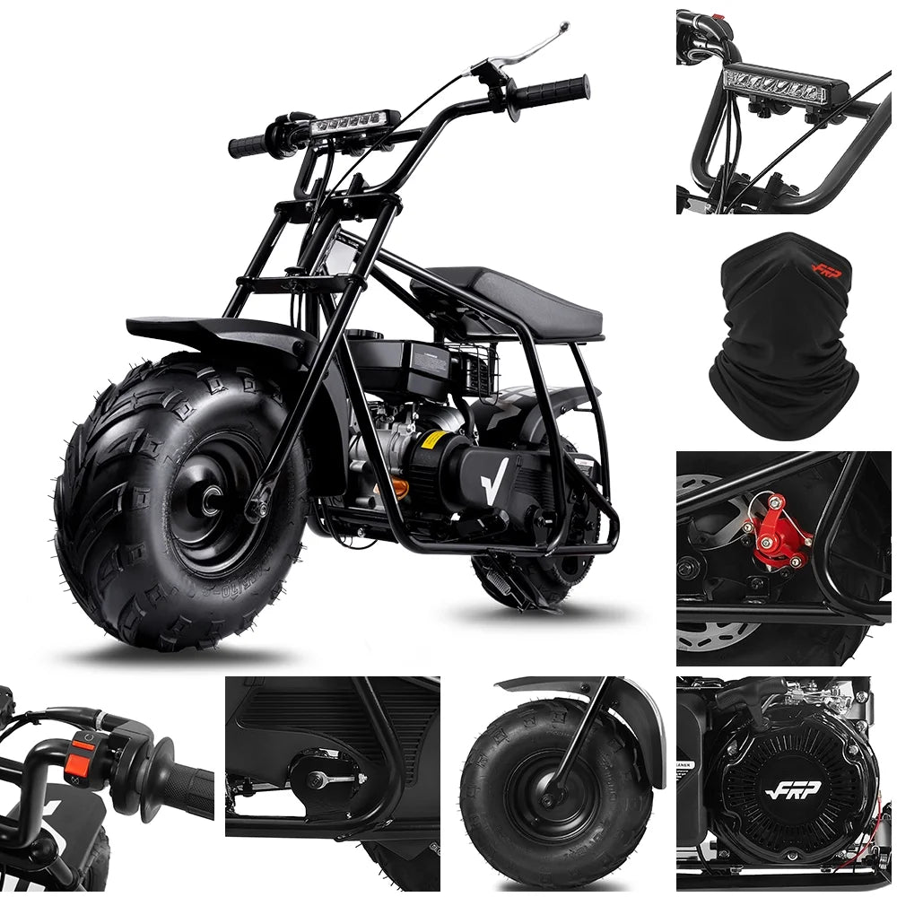FRP GMB100 Mini Bike, 99CC 4-Stroke Mini Bikes for Adults, Gas Powered Mini Dirt Bike, Off-Road Motorcycle W/LED Headlight and Neck Gaiter, Up to 28 Mph, Weight Support Up to 220 LBS