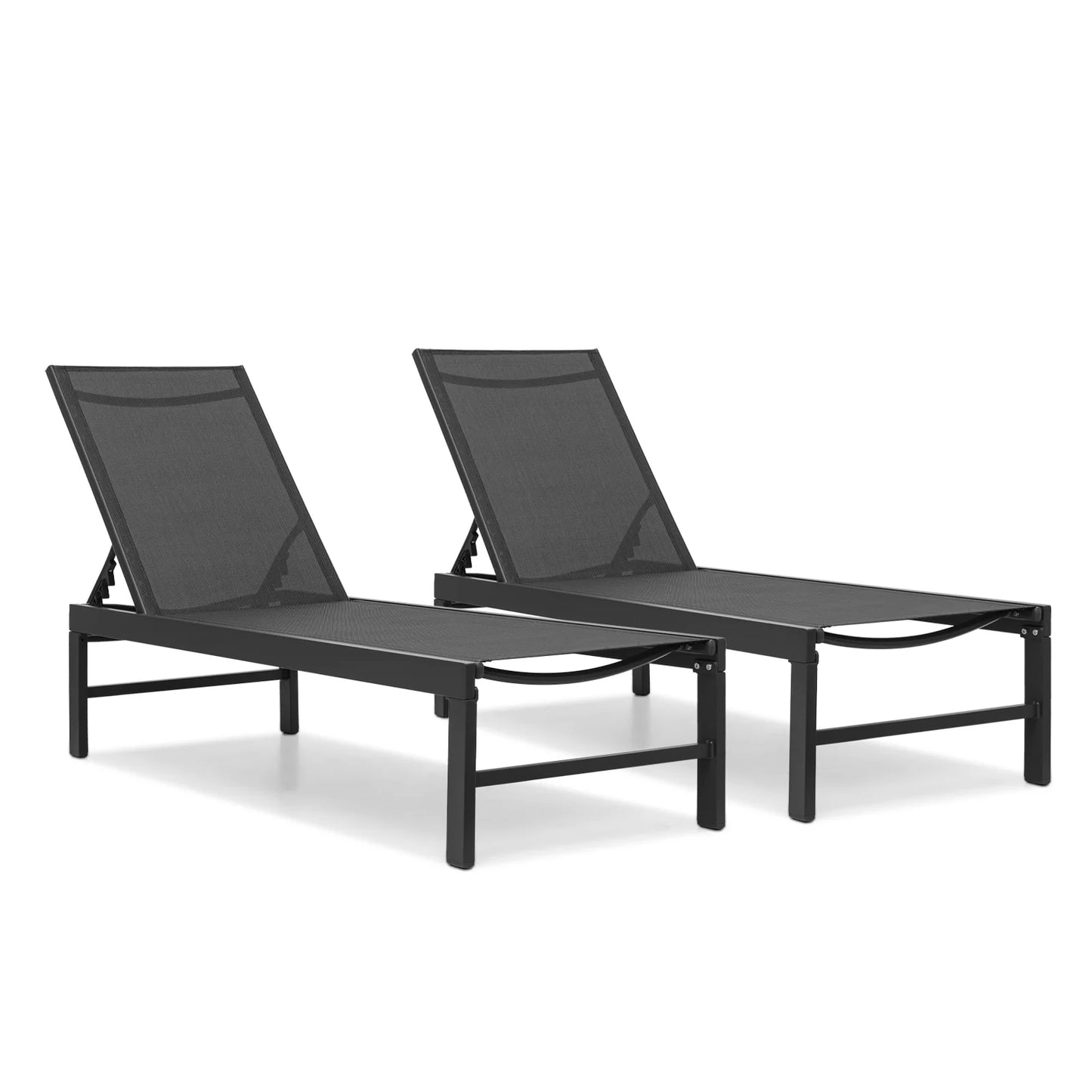 Magshion 2 Piece Outdoor Patio Lounge Chairs with Adjustable Backrest, Pool Recliner Lounge Chaise with Aluminum Frame for Beach Backyard Garden, Black